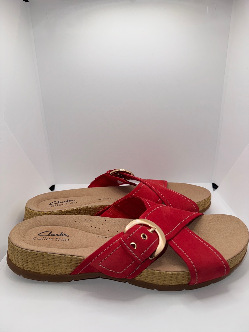 Clarks Reileigh May Red Leather Slide Sandals Women’s 10